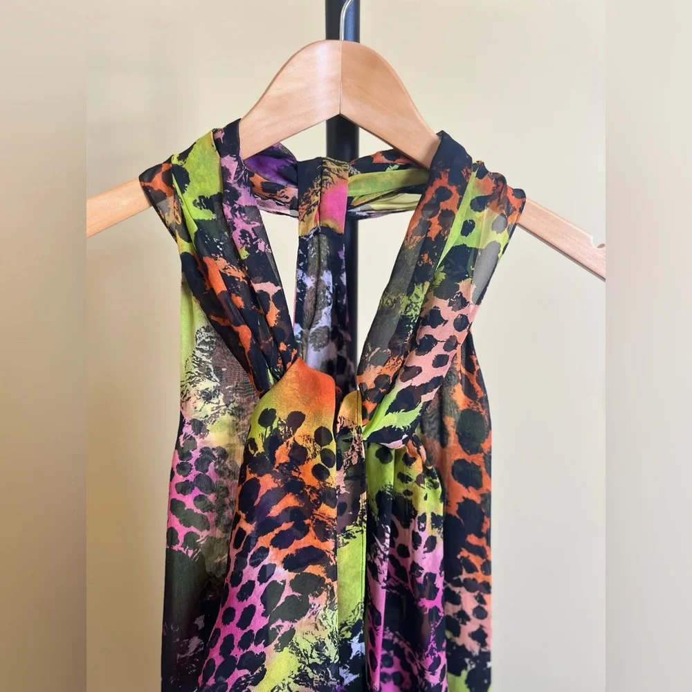 Diane Von Furstenberg Blouse with Scarf Silk Sleeveless Print Multicolor Size 10 - Picture 5 of 15